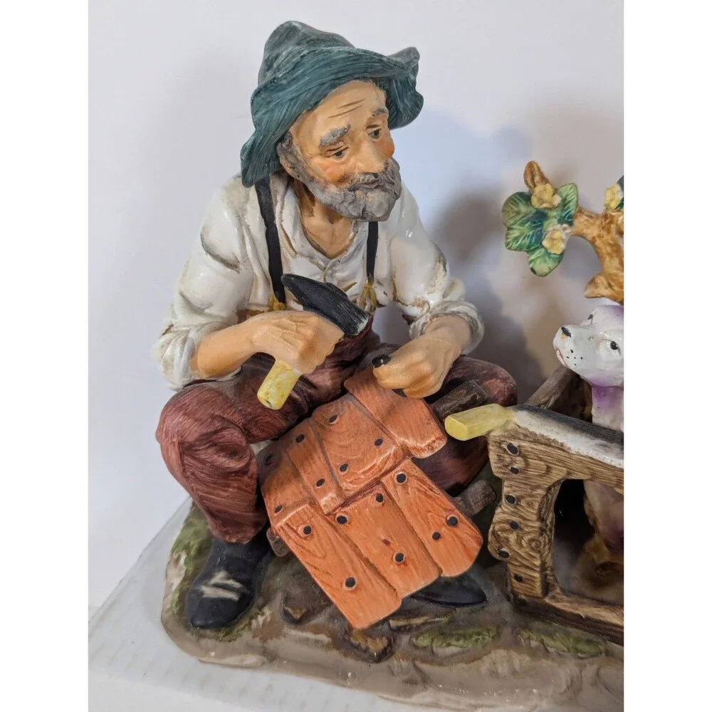 Vintage Grandpa Joe Fixin Old Sadie's Dog House Roof  Porcelain Figurine Homco?